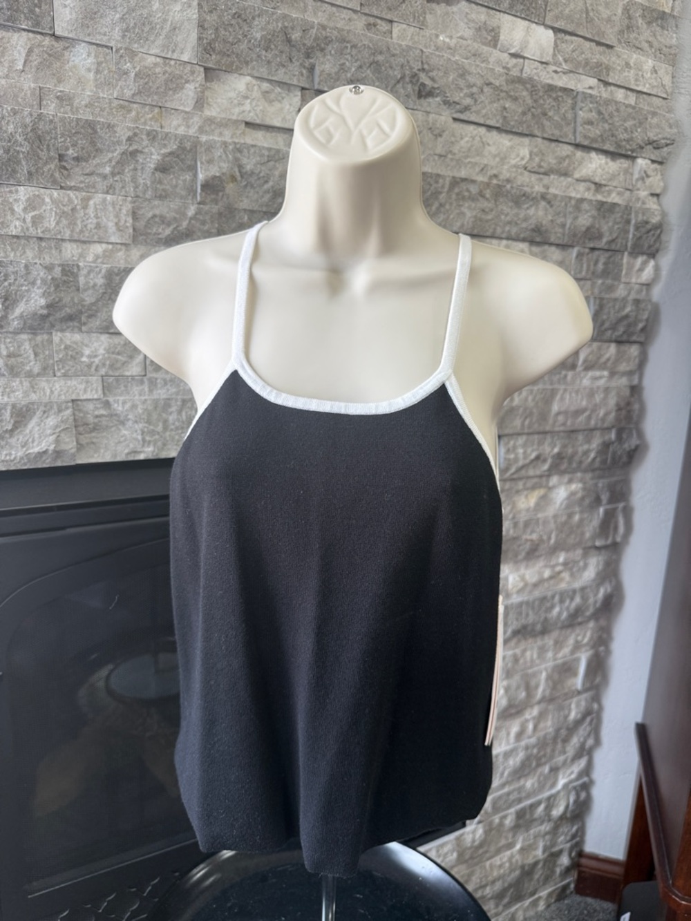 Aqua Black Sweater Tank with White Trim